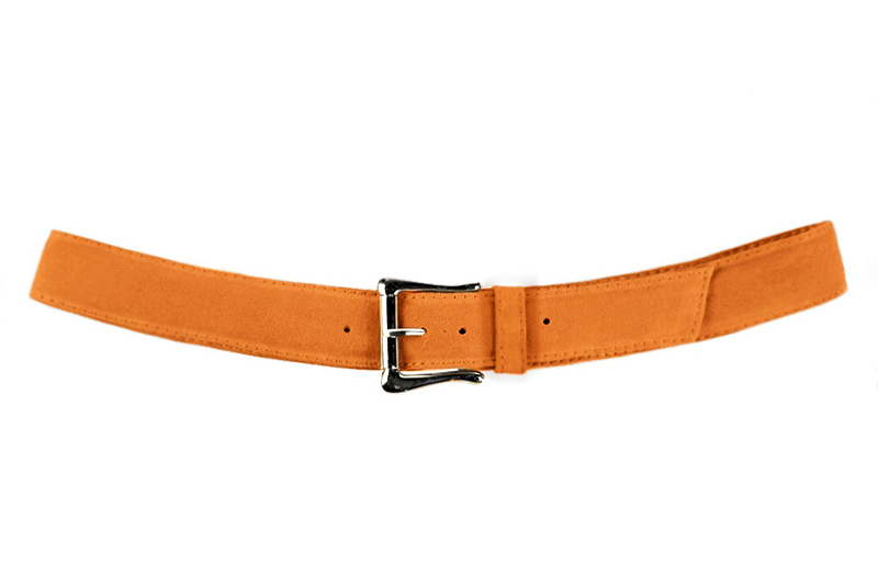 Apricot orange women's dress belt, matching pumps and bags. Made to measure. Profile view - Florence KOOIJMAN